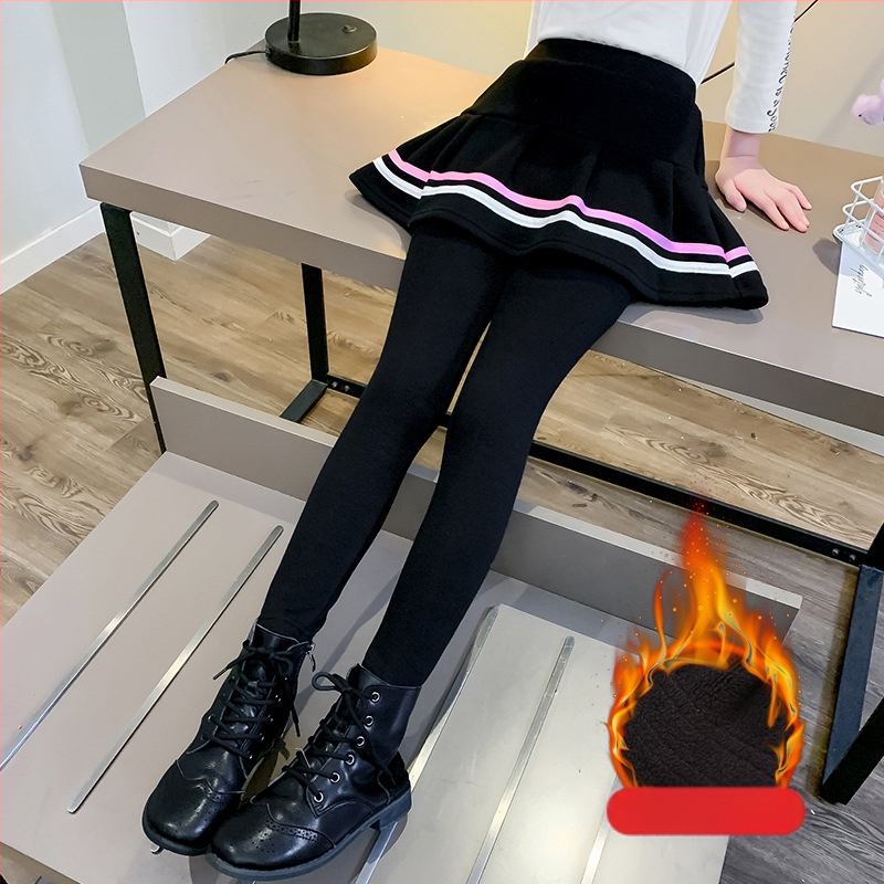 Dievčenské nohavice, sukňa, zamat, hrubé zimné oblečenie, vrchné nohavice, detské legíny, nové 2022, veľkosť L, detské čierne culottes