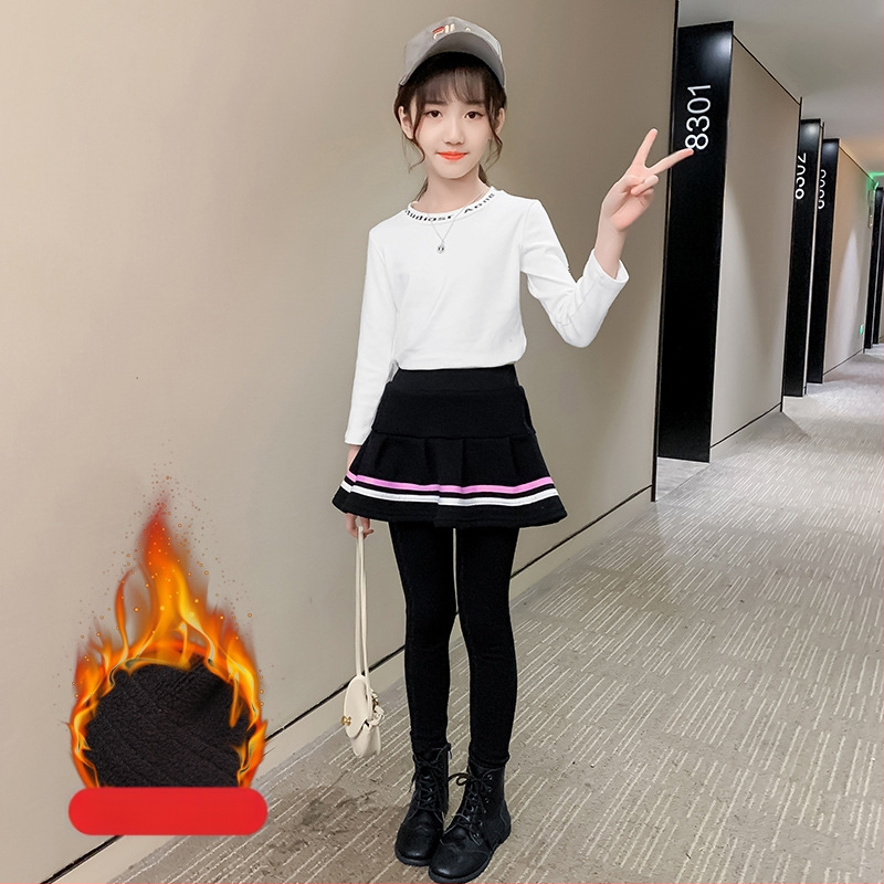 Dievčenské nohavice, sukňa, zamat, hrubé zimné oblečenie, vrchné nohavice, detské legíny, nové 2022, veľkosť L, detské čierne culottes