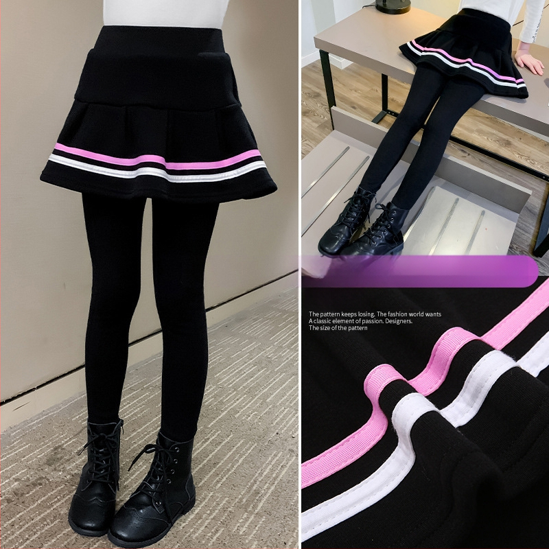 Dievčenské nohavice, sukňa, zamat, hrubé zimné oblečenie, vrchné nohavice, detské legíny, nové 2022, veľkosť L, detské čierne culottes