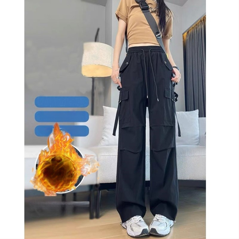 H8A Čierne overaly v americkom štýle Dámske tenké 2024 Nové hip-hopové vysoké pásy Široké nohavice Voľné ležérne zoštíhľujúce športové