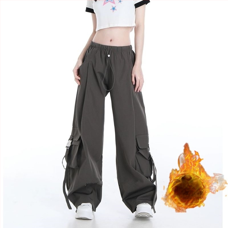 H8A Čierne overaly v americkom štýle Dámske tenké 2024 Nové hip-hopové vysoké pásy Široké nohavice Voľné ležérne zoštíhľujúce športové