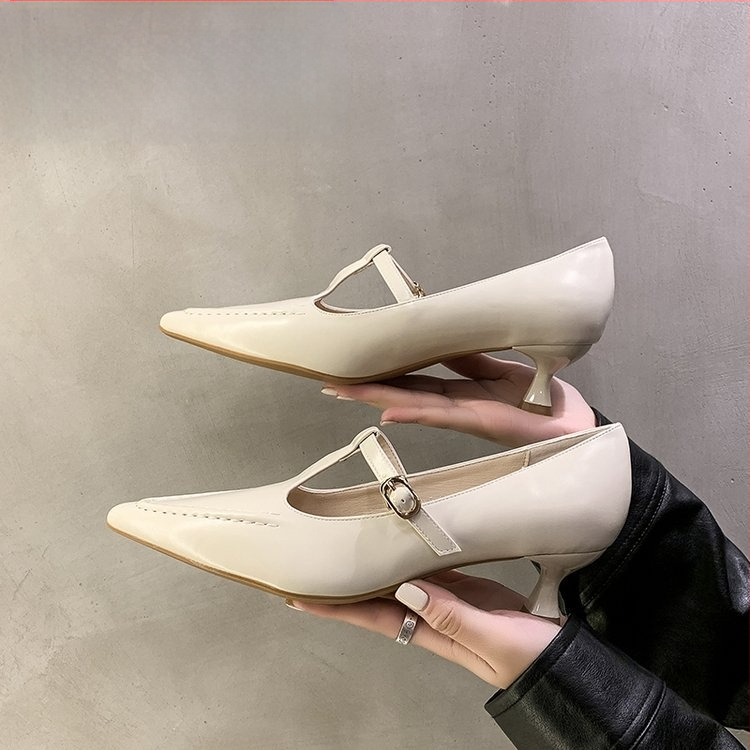 Jesenné topánky 2024, nové, jednovrstvové, dámske čierne, duté, špicaté, s jehlovým podpätkom, s plytkými ústami, Mary Jane topánky pre ženy