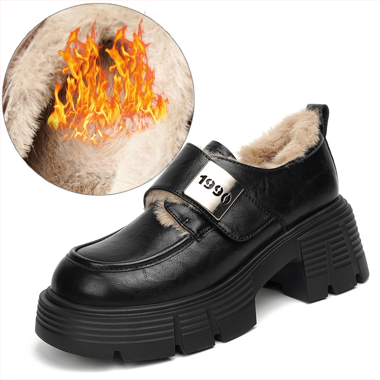 Moteriški retro stiliaus universalūs storapadiai mokasinai su storais kulnais, 2025 m. pavasario metalinės sagties su magnetine juosta britiško stiliaus ūgį didinantys odiniai bateliai