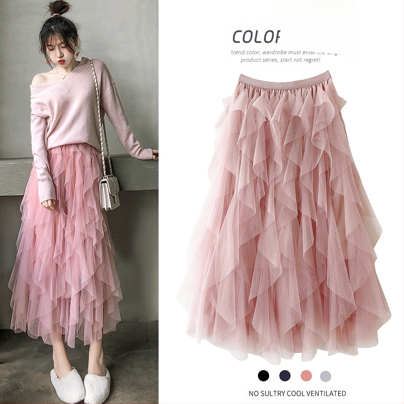 Tvornička veleprodaja 2023. elastični struk, moderna, univerzalna suknja za mršavljenje s mrežastim šavovima, nepravilne srednje duljine