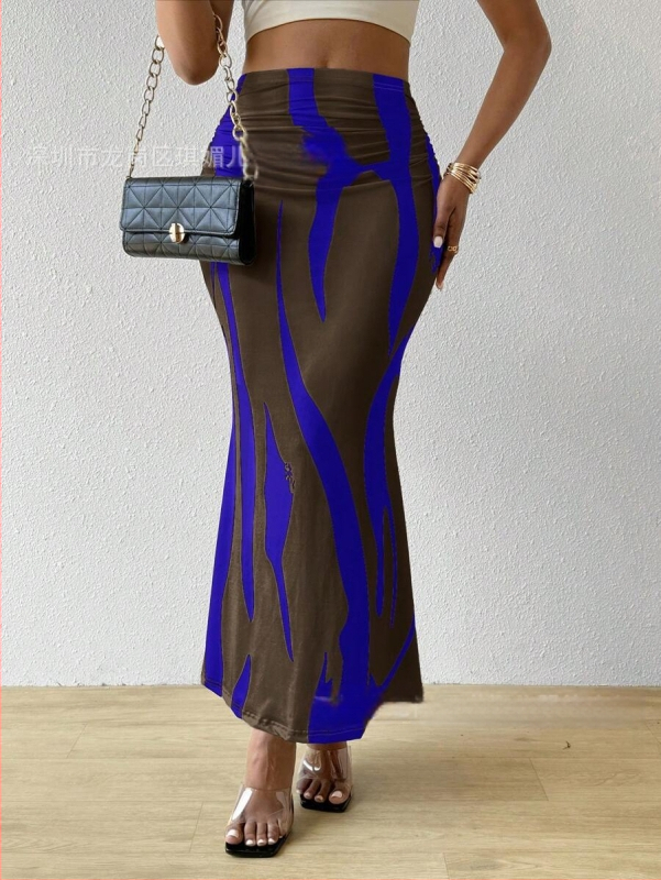 Rochie lungă cu model zebră transfrontalieră europeană și americană, subțire și înaltă, de vânzare cu amănuntul, cu talie înaltă, cu coadă de pește, pe jumătate ajustabilă