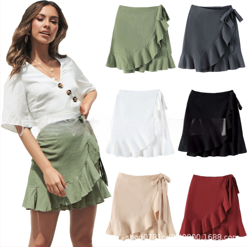 Dámska krátka sukňa s vysokým pásom a jednofarebným vzorom, cezhraničná Amazonka, európska a americká, s krátkymi rukávmi, 8766