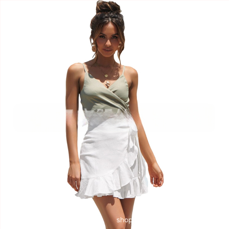 Dámska krátka sukňa s vysokým pásom a jednofarebným vzorom, cezhraničná Amazonka, európska a americká, s krátkymi rukávmi, 8766