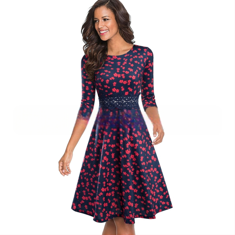 Jesen 2024. Nova haljina za ženu, europsku i američku, uskog kroja, s okruglim izrezom, rukavima u sedam točaka, čipkastim šavovima, A-oblika, velika haljina