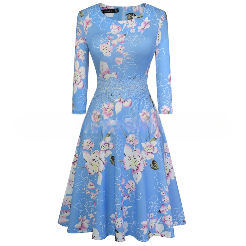 Jesen 2024. Nova haljina za ženu, europsku i američku, uskog kroja, s okruglim izrezom, rukavima u sedam točaka, čipkastim šavovima, A-oblika, velika haljina