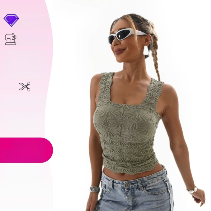 2025 m. Europos ir Amerikos vasaros moteriški viršutiniai drabužiai, klostyti liekninantys, kvadratinės apykaklės sportiniai jogos liemenės, tarpvalstybinė didmeninė prekyba