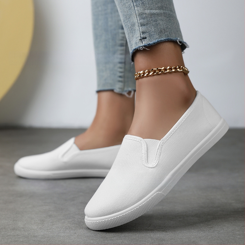 Jauni, pārrobežu stila vīriešu un sieviešu modes apavi ar baltu papēdi, audekla apavi, sieviešu pēdu pārvalks, korejiešu stila plakanie uzvelkamie apavi