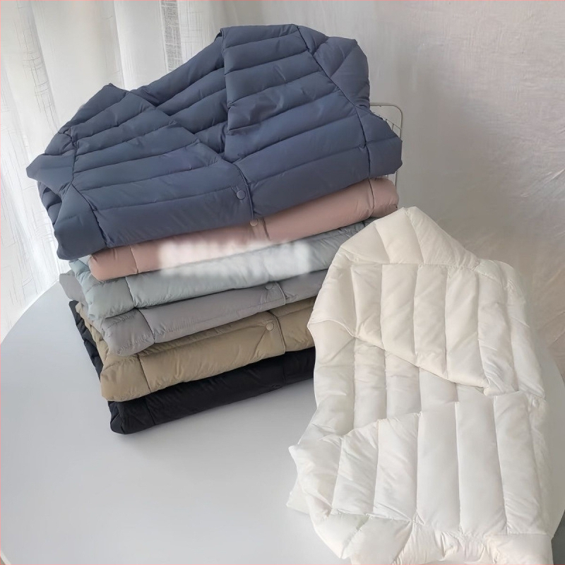 90-es fehér kacsapehely új őszi-téli könnyű pehelykabát női kerek nyakú béléssel, plus size könnyű, meleg, rövid gallér nélküli kabát