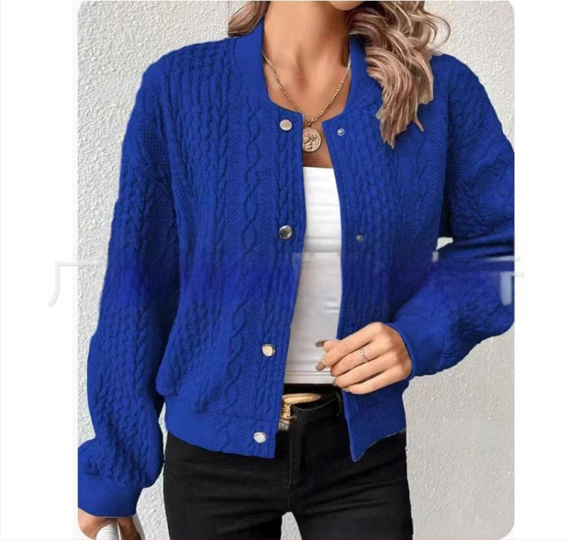 Határokon átnyúló 2023-as Amazon európai és amerikai őszi új, kényelmes, laza jacquard állógalléros, egysoros felsőrészű baseball egyenruha nőknek