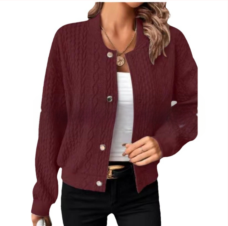 Határokon átnyúló 2023-as Amazon európai és amerikai őszi új, kényelmes, laza jacquard állógalléros, egysoros felsőrészű baseball egyenruha nőknek