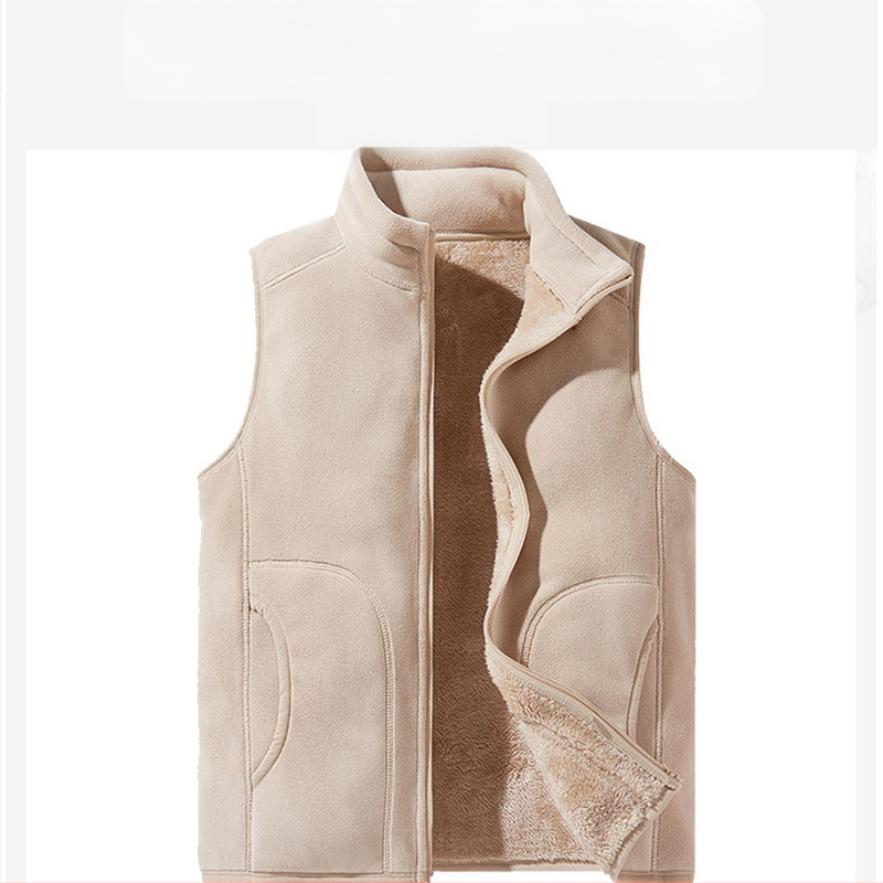 Vilnonė liemenė, pritaikyta darbo drabužiams, grupiniai drabužiai, vienspalvė, prigludusi, vertikali apykaklė, purtymo liemenė su vilnos pamušalu, sustorinta liemenė, apsiūta per visą sieną.