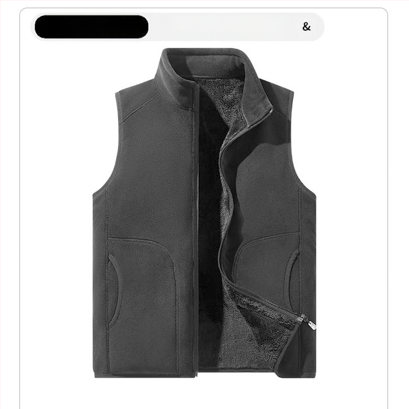 Vilnonė liemenė, pritaikyta darbo drabužiams, grupiniai drabužiai, vienspalvė, prigludusi, vertikali apykaklė, purtymo liemenė su vilnos pamušalu, sustorinta liemenė, apsiūta per visą sieną.