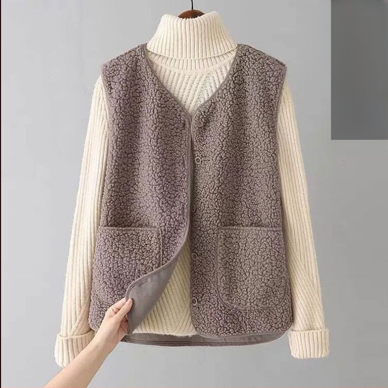 Naiste pluss-suuruses lambalihast plüüšvest 2023. aasta uus karusnahast ühes tükis vest