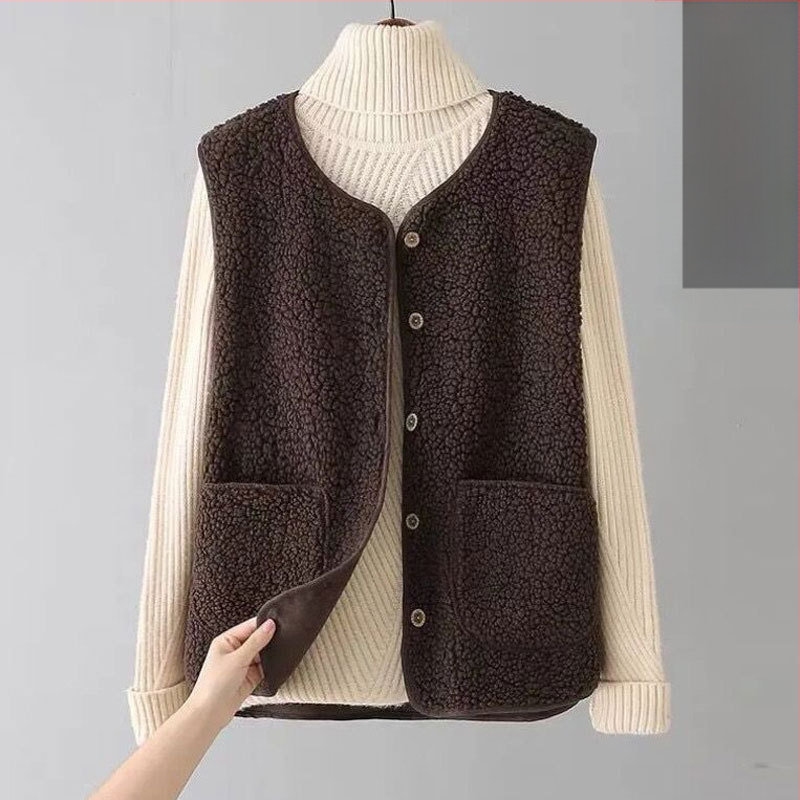 Naiste pluss-suuruses lambalihast plüüšvest 2023. aasta uus karusnahast ühes tükis vest