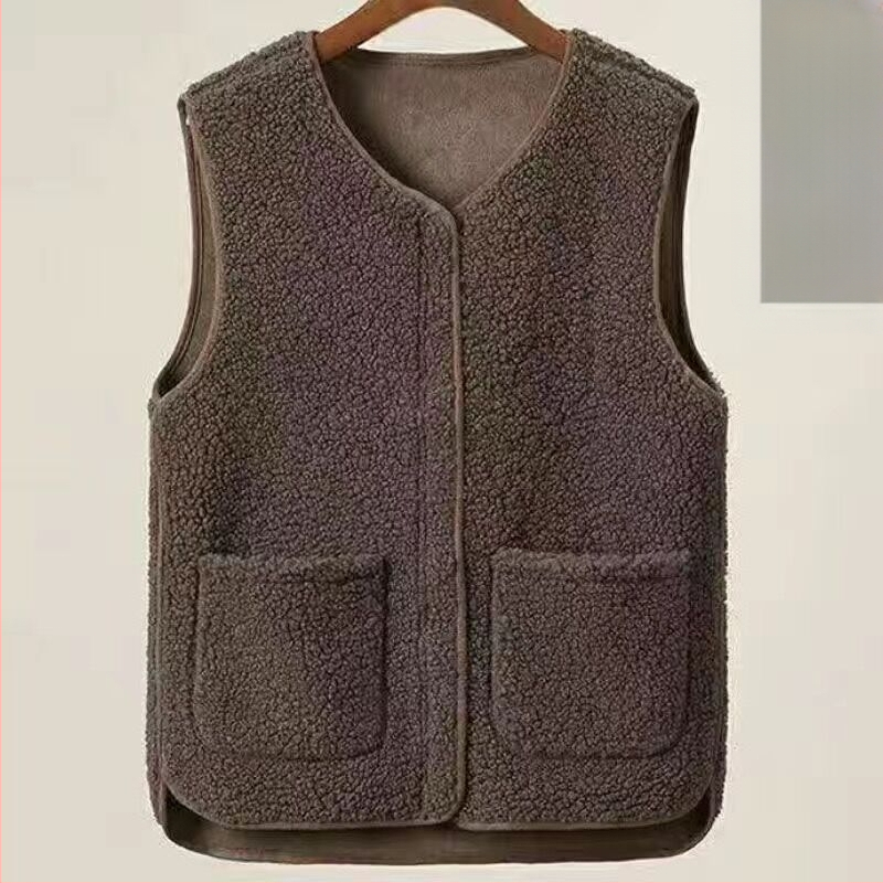 Naiste pluss-suuruses lambalihast plüüšvest 2023. aasta uus karusnahast ühes tükis vest