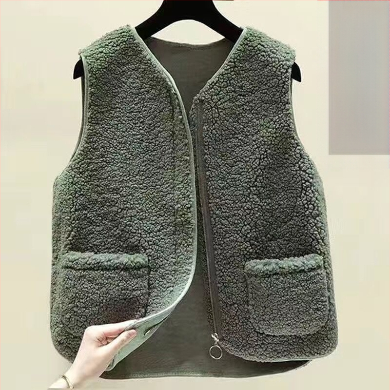Naiste pluss-suuruses lambalihast plüüšvest 2023. aasta uus karusnahast ühes tükis vest
