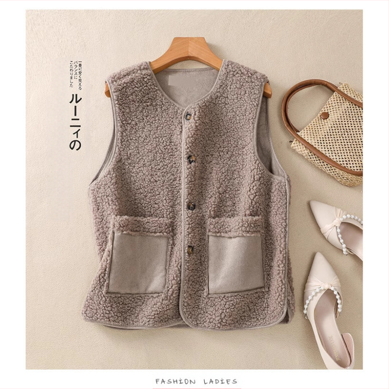 2024 m. rudens ir žiemos nauja vakarietiško stiliaus „Little Man“ ėrienos vilnos liemenė, moteriška trumpa viršutine liemenė, moteriška striukė