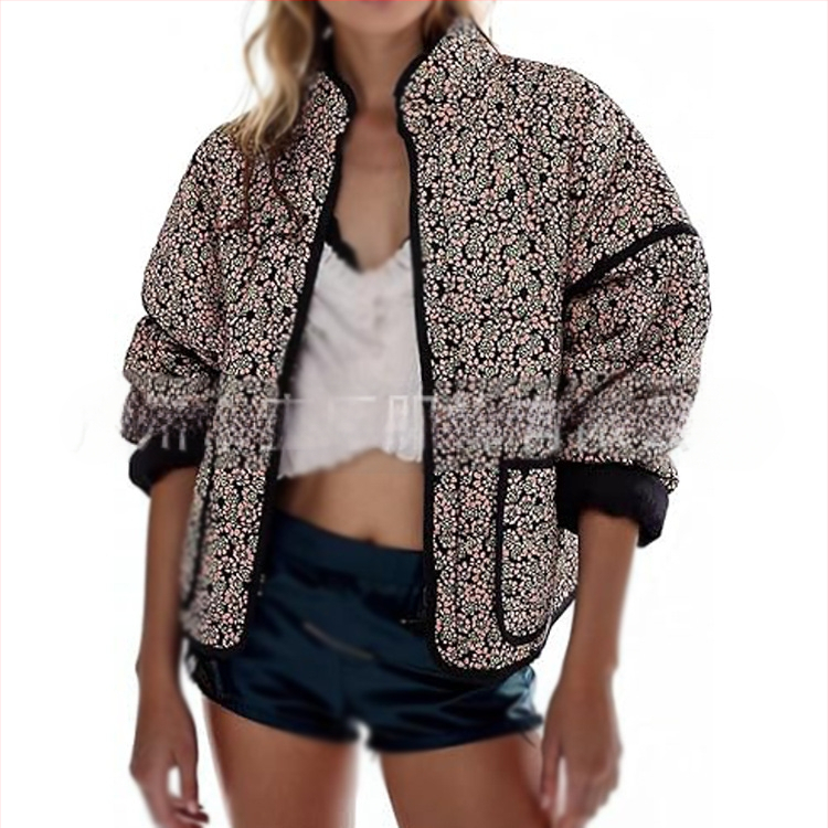 Tarpvalstybiniai Europos ir Amerikos 2025 m. „Amazon“ žiemos nauji prancūziški retro raštuoti medvilniniai viršutiniai drabužiai su gėlėtais trumpais medvilniniais viršutiniais drabužiais moterims.