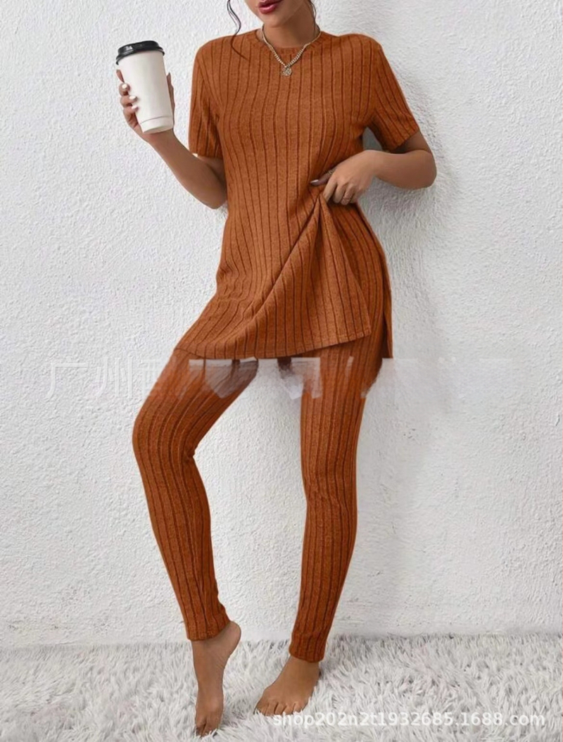 2025 Nový európsky a americký pletený oblek z Amazonu, ležérny slim-fit oblek, jednofarebný rebrovaný dlhý nohavicový oblek pre ženy