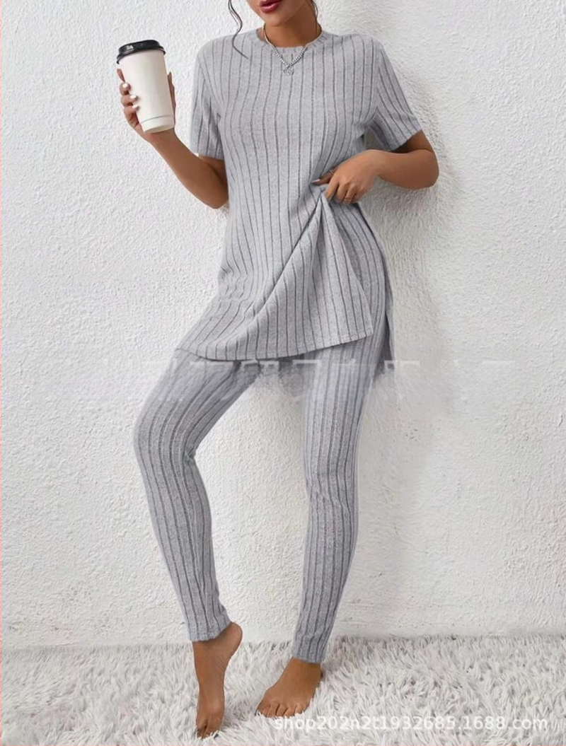 2025 Nový európsky a americký pletený oblek z Amazonu, ležérny slim-fit oblek, jednofarebný rebrovaný dlhý nohavicový oblek pre ženy