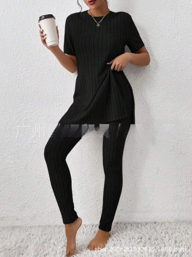 2025 Nový európsky a americký pletený oblek z Amazonu, ležérny slim-fit oblek, jednofarebný rebrovaný dlhý nohavicový oblek pre ženy