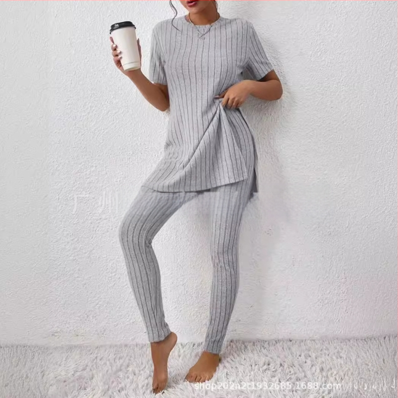 2025 Nový európsky a americký pletený oblek z Amazonu, ležérny slim-fit oblek, jednofarebný rebrovaný dlhý nohavicový oblek pre ženy