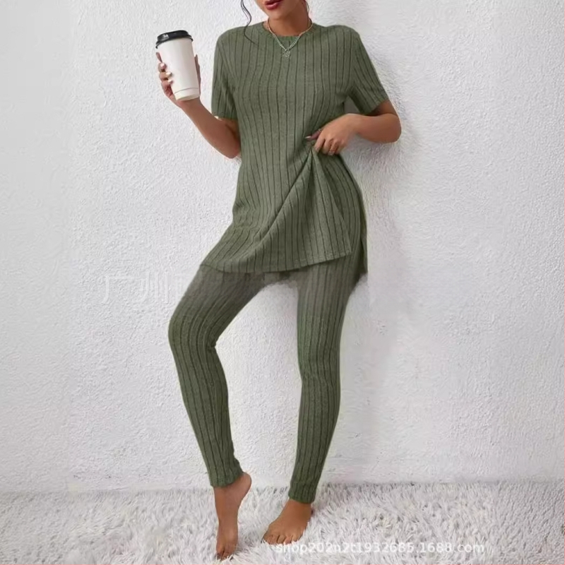 2025 Nový európsky a americký pletený oblek z Amazonu, ležérny slim-fit oblek, jednofarebný rebrovaný dlhý nohavicový oblek pre ženy