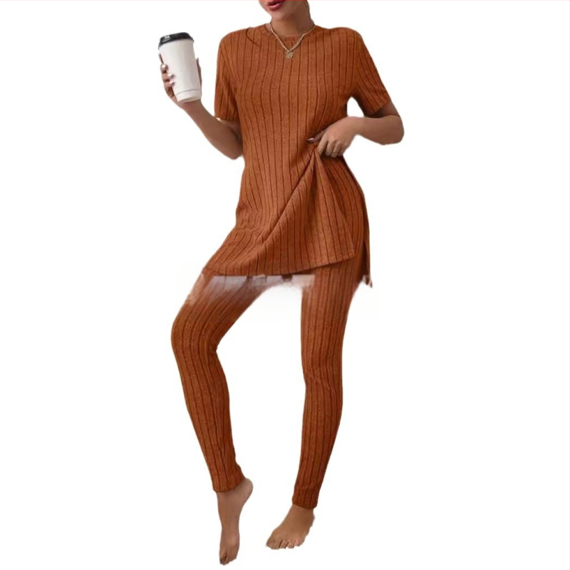 2025 Nový európsky a americký pletený oblek z Amazonu, ležérny slim-fit oblek, jednofarebný rebrovaný dlhý nohavicový oblek pre ženy