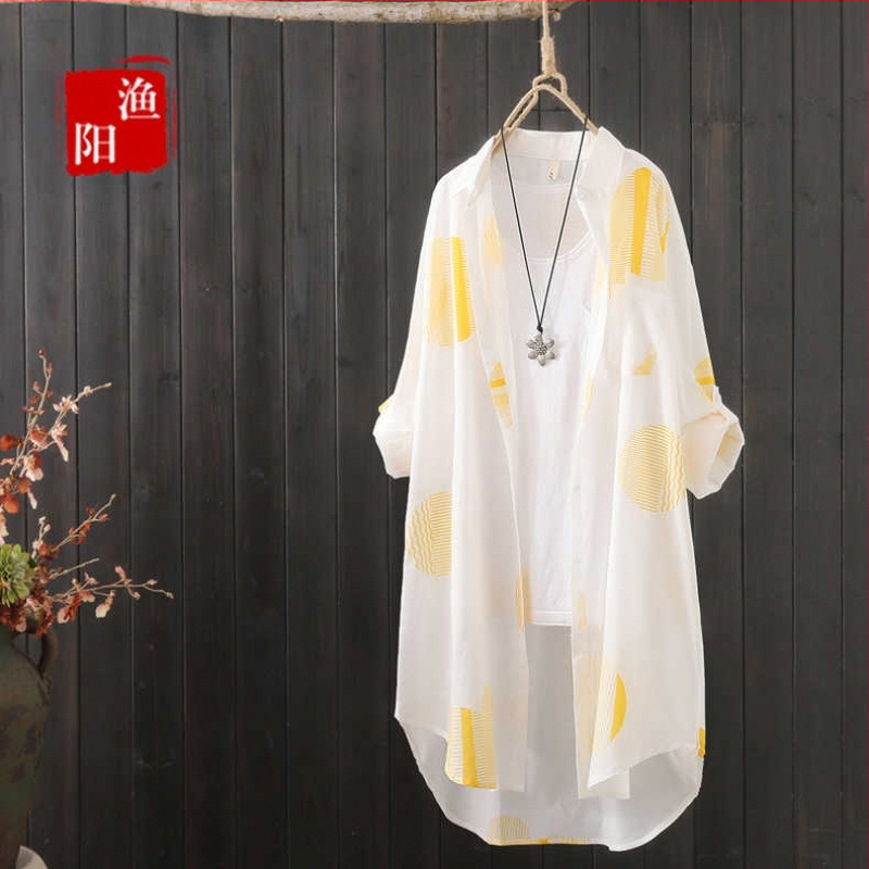 Nový stredne dlhý dámsky umelecký letný módny dizajn s potlačou, voľný tenký kardigan s opaľovacím krémom a plážovým vzorom