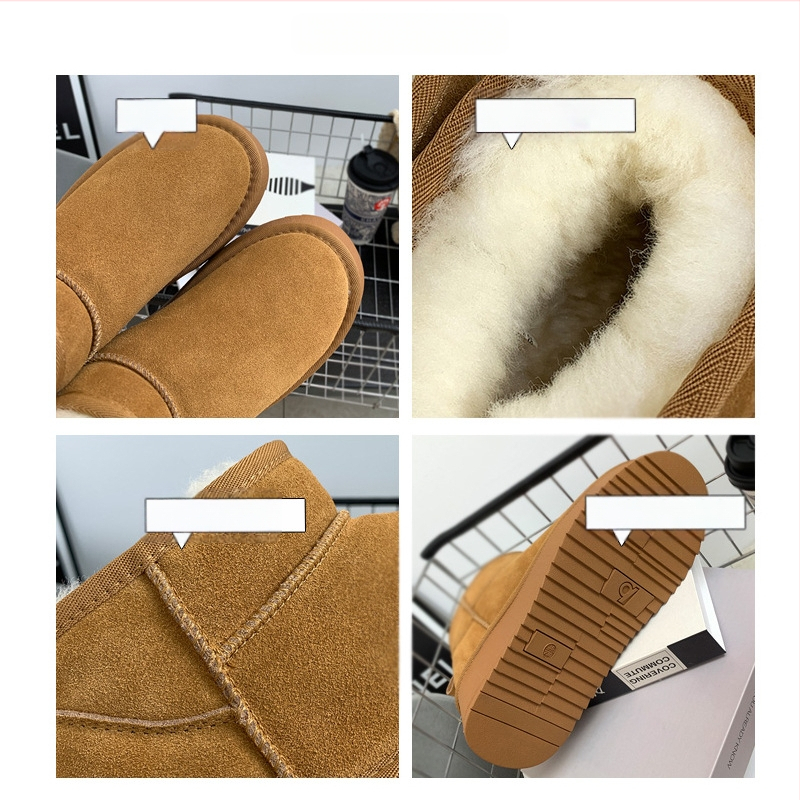 Naiste villased talvesaapad, fliisvoodriga, ehtsast nahast, paksu tallaga, lühikesed, libisemiskindlad, kõrgust suurendavad, soojad puuvillased saapad ja kingad