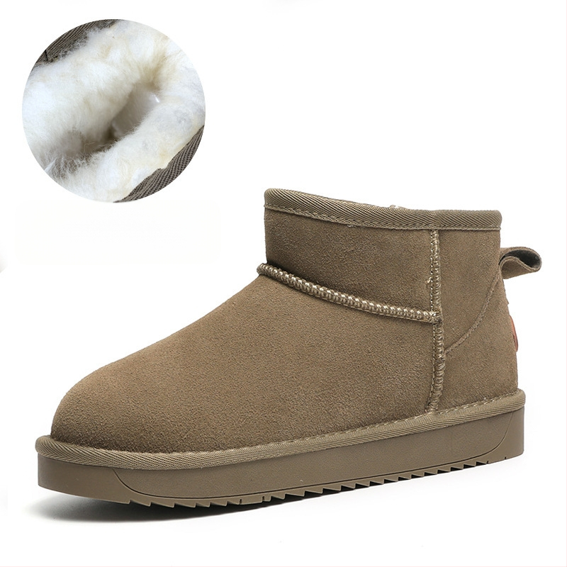 Naiste villased talvesaapad, fliisvoodriga, ehtsast nahast, paksu tallaga, lühikesed, libisemiskindlad, kõrgust suurendavad, soojad puuvillased saapad ja kingad