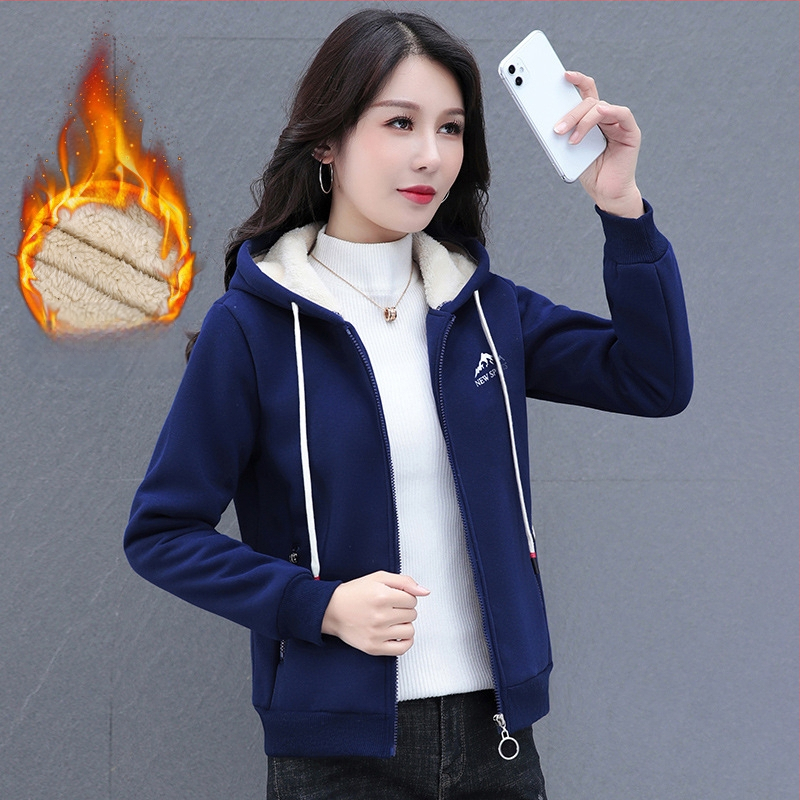 Pulover cu glugă, căptușit cu catifea, cald, casual, pentru femei, de primăvară și toamnă, cardigan cu mânecă lungă, asortat, cu buzunare cu fermoar