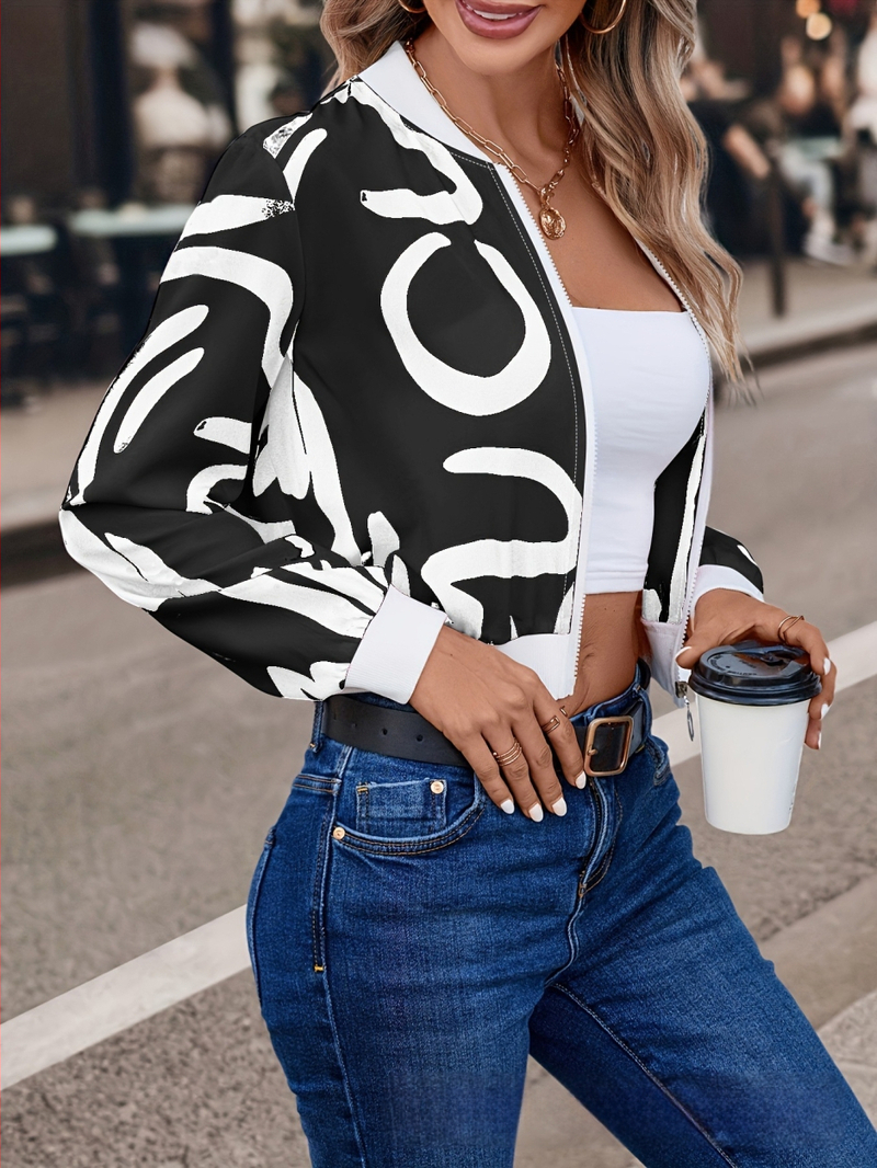 2024 m. užsienio prekybos moteriški drabužiai, geometrinių raštų spausdinimo dizainas, nišinis paprastas ilgomis rankovėmis, tiesus, kasdienis, moteriškas švarkas