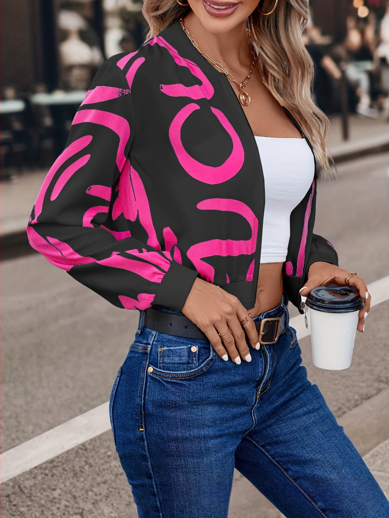 2024 m. užsienio prekybos moteriški drabužiai, geometrinių raštų spausdinimo dizainas, nišinis paprastas ilgomis rankovėmis, tiesus, kasdienis, moteriškas švarkas