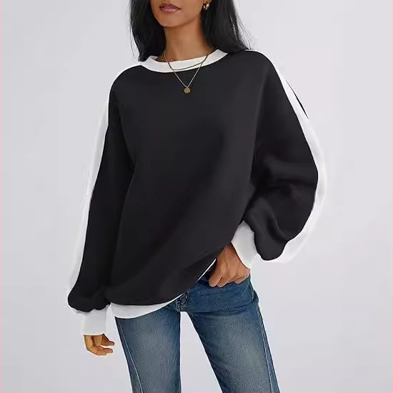 Hanorac cu guler rotund pentru femei, mărime super mare, Amazon, cu mânecă lungă, în culori asortate, toamna 2024