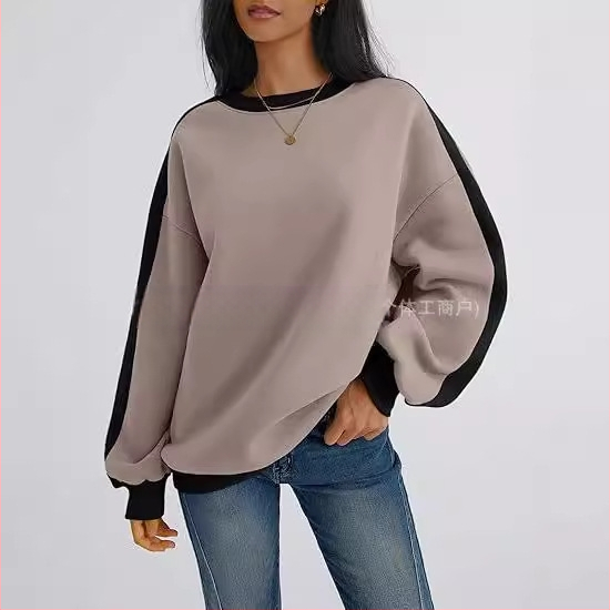 Hanorac cu guler rotund pentru femei, mărime super mare, Amazon, cu mânecă lungă, în culori asortate, toamna 2024