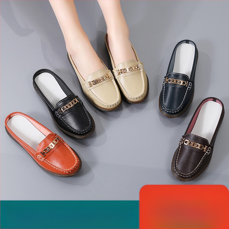 Pantofi sport casual de dimensiuni extraordinare pentru femei, de primăvară și de vară, confortabili, cu jumătate de pantofi plat, pantofi pentru femei însărcinate, sandale din piele naturală pentru mame de vârstă mijlocie și în vârstă