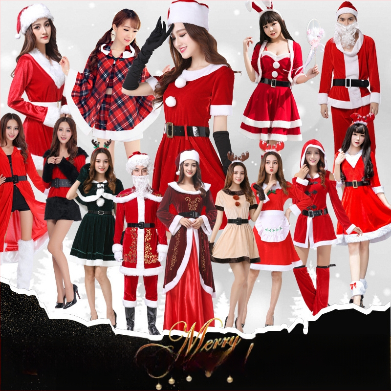 Seksikad valged kohevad jõuluriided laos Jõulukostüüm Kuldse sametkangast jänkutüdruku kostüüm Lavaesinemine