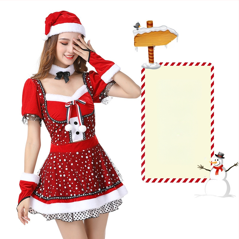 Seksikad valged kohevad jõuluriided laos Jõulukostüüm Kuldse sametkangast jänkutüdruku kostüüm Lavaesinemine