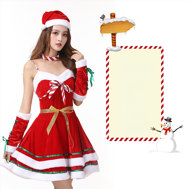 Seksikad valged kohevad jõuluriided laos Jõulukostüüm Kuldse sametkangast jänkutüdruku kostüüm Lavaesinemine