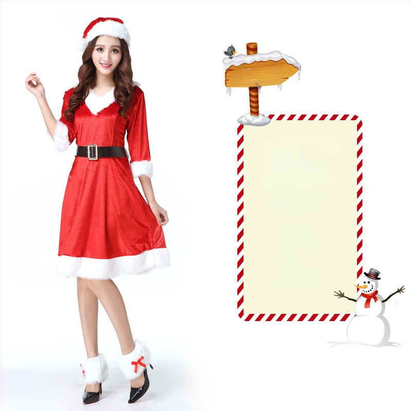 Seksikad valged kohevad jõuluriided laos Jõulukostüüm Kuldse sametkangast jänkutüdruku kostüüm Lavaesinemine