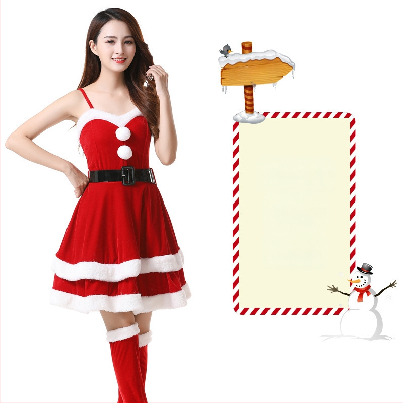 Seksikad valged kohevad jõuluriided laos Jõulukostüüm Kuldse sametkangast jänkutüdruku kostüüm Lavaesinemine