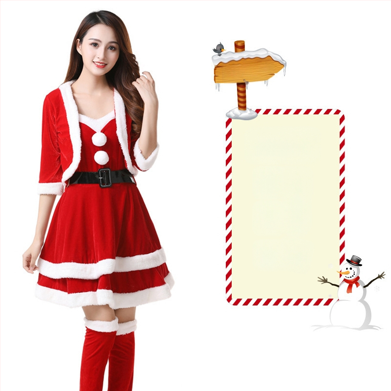 Seksikad valged kohevad jõuluriided laos Jõulukostüüm Kuldse sametkangast jänkutüdruku kostüüm Lavaesinemine