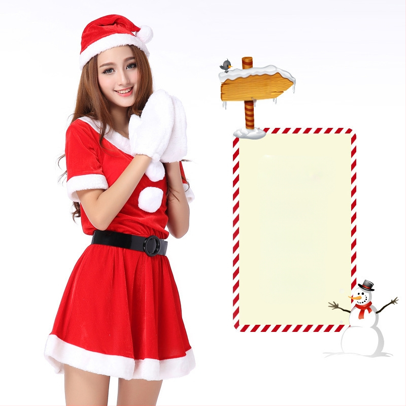 Seksikad valged kohevad jõuluriided laos Jõulukostüüm Kuldse sametkangast jänkutüdruku kostüüm Lavaesinemine