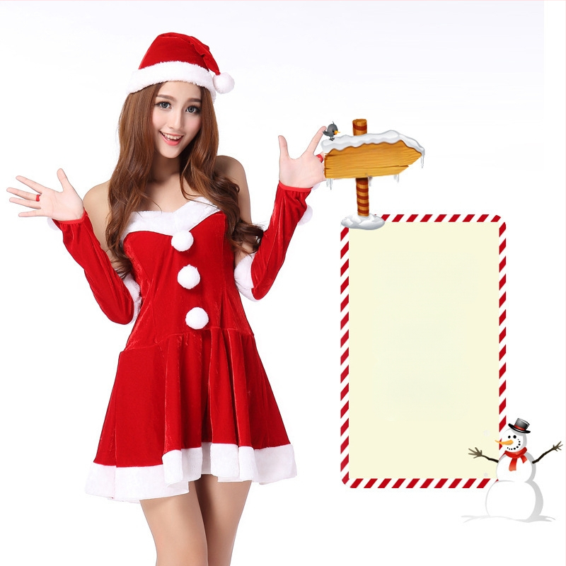 Seksikad valged kohevad jõuluriided laos Jõulukostüüm Kuldse sametkangast jänkutüdruku kostüüm Lavaesinemine