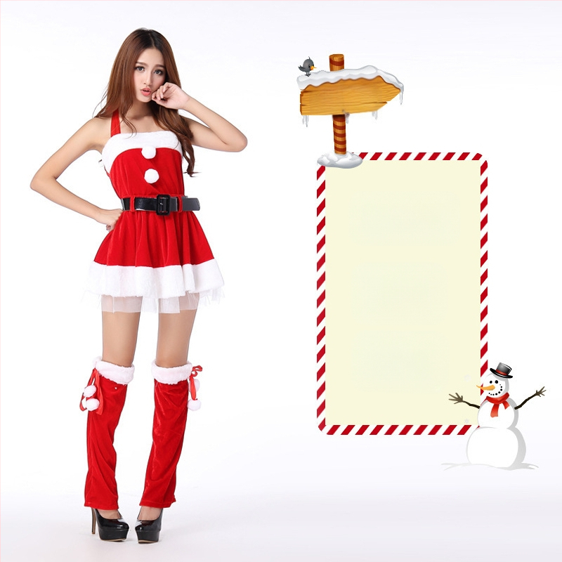 Seksikad valged kohevad jõuluriided laos Jõulukostüüm Kuldse sametkangast jänkutüdruku kostüüm Lavaesinemine